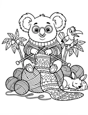 Charming Koala Knitting a Cozy Sweater Coloring Page By Mindset Flow