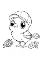 Charming Little Bird in Baseball Cap Flower Coloring Page by Mindset Flow