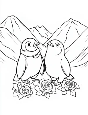 Charming Pair Of Birds With Roses Flower Coloring Page By Mindset Flow