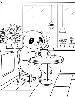 Charming Panda Enjoying Coffee Coloring Page by Mindset Flow