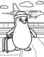 Charming Penguin Traveler at Airport Coloring Page by Mindset Flow