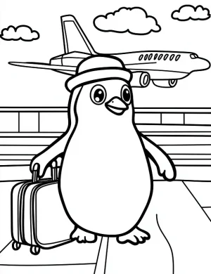 Charming Penguin Traveler at Airport Coloring Page by Mindset Flow