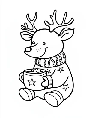 Charming Reindeer Enjoying Hot Cocoa Coloring Page by Mindset Flow