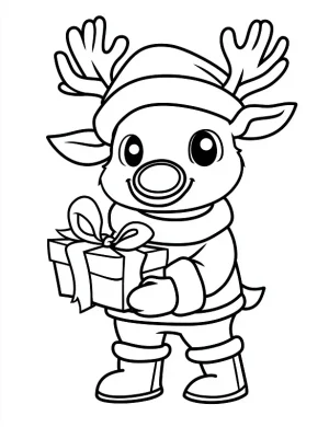 Charming Reindeer Holding Gift Box Coloring Page by Mindset Flow