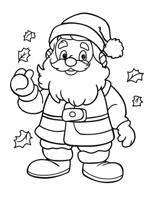 Charming Santa Claus Waving with Falling Leaves Coloring Page by Mindset Flow