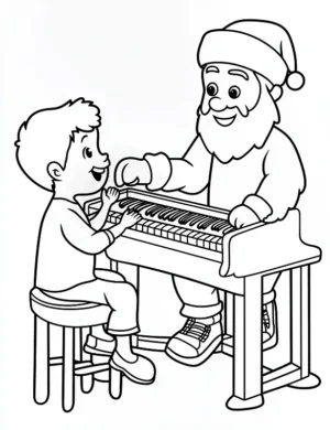 Charming Santa and Boy Piano Coloring Page By Mindset Flow