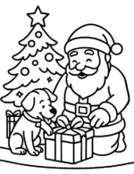 Charming Santa and Dog with Christmas Gift Coloring Page By Mindset Flow