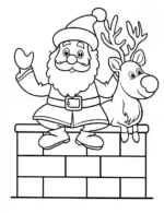 Charming Santa and Reindeer on Chimney Coloring Page By Mindset Flow