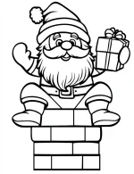 Charming Santa on Chimney With Gift Coloring Page by Mindset Flow