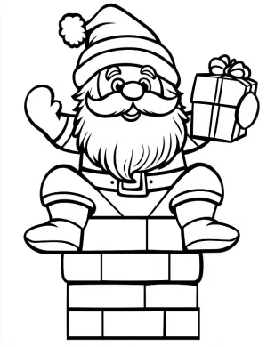Charming Santa on Chimney With Gift Coloring Page by Mindset Flow