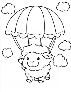 Charming Sheep Parachuting in the Sky Coloring Page by Mindset Flow