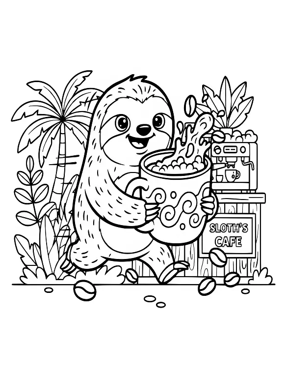 Charming Sloth Brewing Coffee Coloring Page By Mindset Flow Charming Sloth Brewing Coffee Coloring Page By Mindset Flow