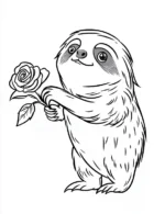 Charming Sloth Holding A Rose Flower Coloring Page By Mindset Flow