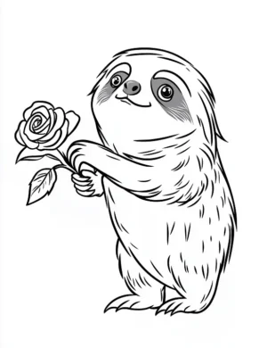 Charming Sloth Holding A Rose Flower Coloring Page By Mindset Flow