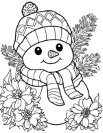 Charming Snowman With Winter Floral Decorations Flower Coloring Page By Mindset Flow