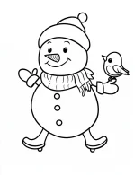 Charming Snowman with Bird on Hand Coloring Page by Mindset Flow