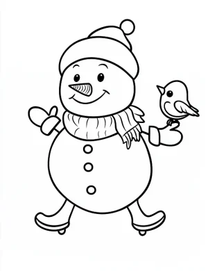 Charming Snowman with Bird on Hand Coloring Page by Mindset Flow