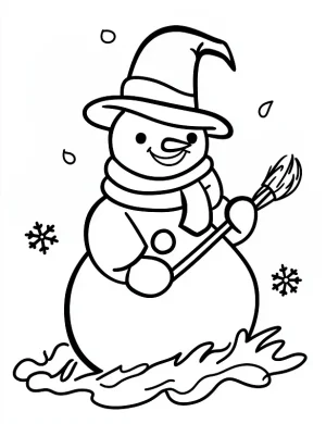 Charming Snowman with Broom Coloring Page by Mindset Flow