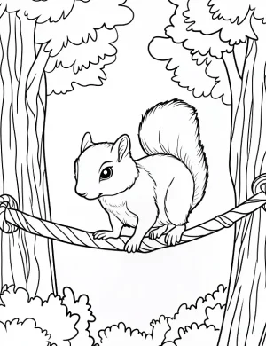 Charming Squirrel on Rope Coloring Page By Mindset Flow