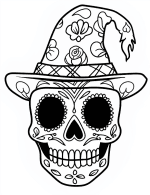 Charming Sugar Skull With Witch Hat Halloween Coloring Page by Mindset Flow