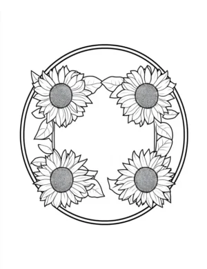 Charming Sunflower Surround Floral Frame Coloring Page