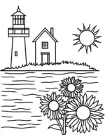 Charming Sunflowers By The Lighthouse Flower Coloring Page By Mindset Flow