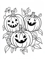 Charming Three Jack O Lantern Pumpkins with Leaves Coloring Page by Mindset Flow