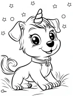 Charming Unicorn Dog Surrounded by Stars Coloring Page