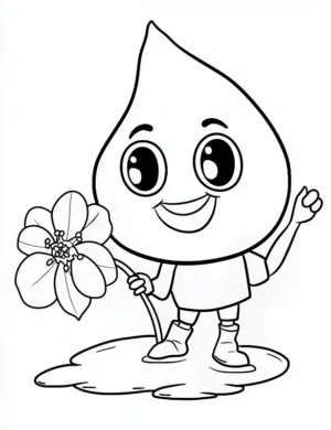 Charming Water Droplet With Flower Character Flower Coloring Page By Mindset Flow