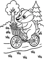 Cheerful Badger Riding a Flower Bicycle Coloring Page By Mindset Flow