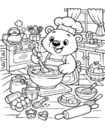 Cheerful Baker Bear Coloring Page By Mindset Flow