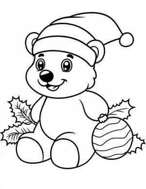 Cheerful Bear with Christmas Ornaments Coloring Page by Mindset Flow