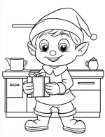 Cheerful Boy Elf with Christmas Gifts Coloring Page By Mindset Flow