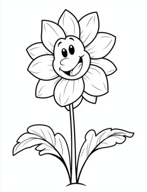 Cheerful Cartoon Sunflower With Smiling Face and Leaves Coloring Page by Mindset Flow