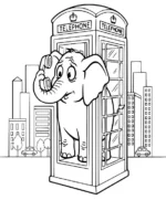 Cheerful Elephant in Phone Booth Coloring Page by Mindset Flow