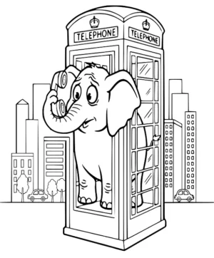 Cheerful Elephant in Phone Booth Coloring Page by Mindset Flow