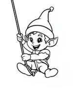 Cheerful Elf Hanging on Zip Line Christmas Coloring Page By Mindset Flow