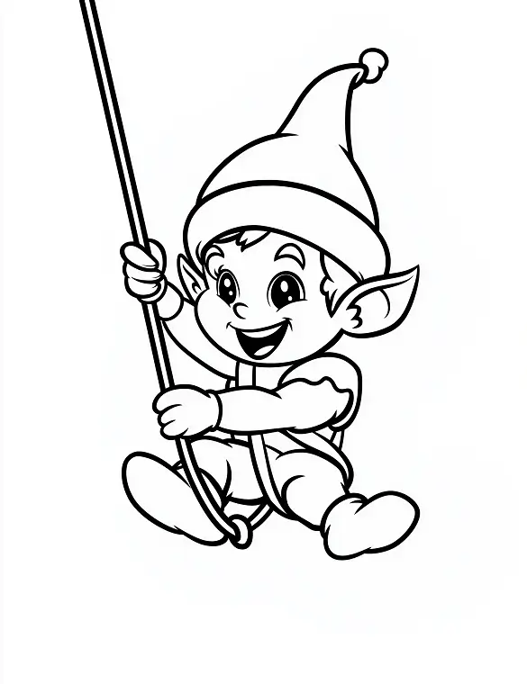 Cheerful Elf Hanging on Zip Line Christmas Coloring Page By Mindset Flow Cheerful Elf Hanging on Zip Line Christmas Coloring Page By Mindset Flow