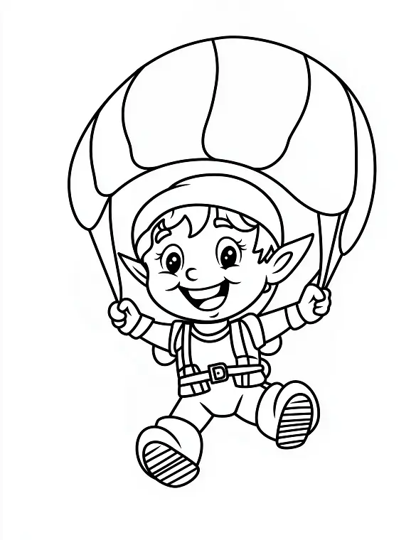 Cheerful Elf Parachuting Christmas Coloring Page By Mindset Flow Cheerful Elf Parachuting Christmas Coloring Page By Mindset Flow