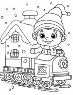 Cheerful Elf Riding Gingerbread Train Coloring Page By Mindset Flow