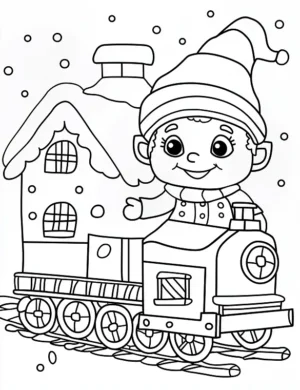 Cheerful Elf Riding Gingerbread Train Coloring Page By Mindset Flow