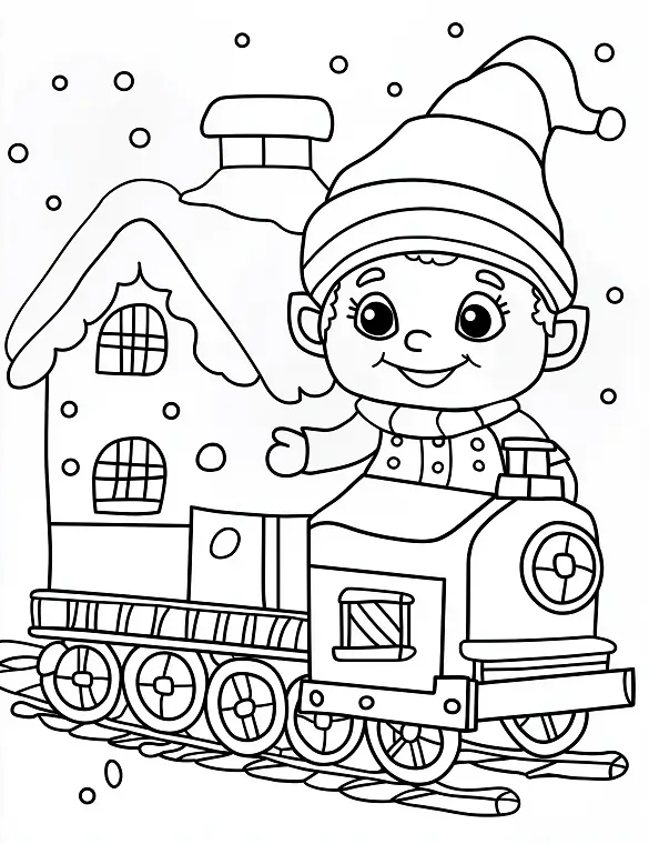Cheerful Elf Riding Gingerbread Train Coloring Page By Mindset Flow Cheerful Elf Riding Gingerbread Train Coloring Page By Mindset Flow