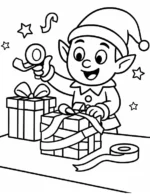 Cheerful Elf Wrapping Christmas Gifts Coloring Page By Mindset Flow