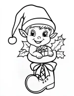 Cheerful Elf in a Giant Stocking Coloring Page by Mindset Flow