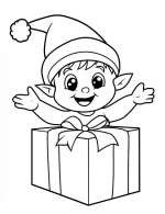 Cheerful Elf with Gift Box Christmas Coloring Page by Mindset Flow