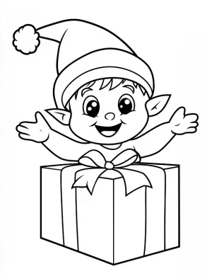 Cheerful Elf with Gift Box Christmas Coloring Page by Mindset Flow