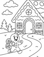 Cheerful Gingerbread Man by Candy House Coloring Page By Mindset Flow