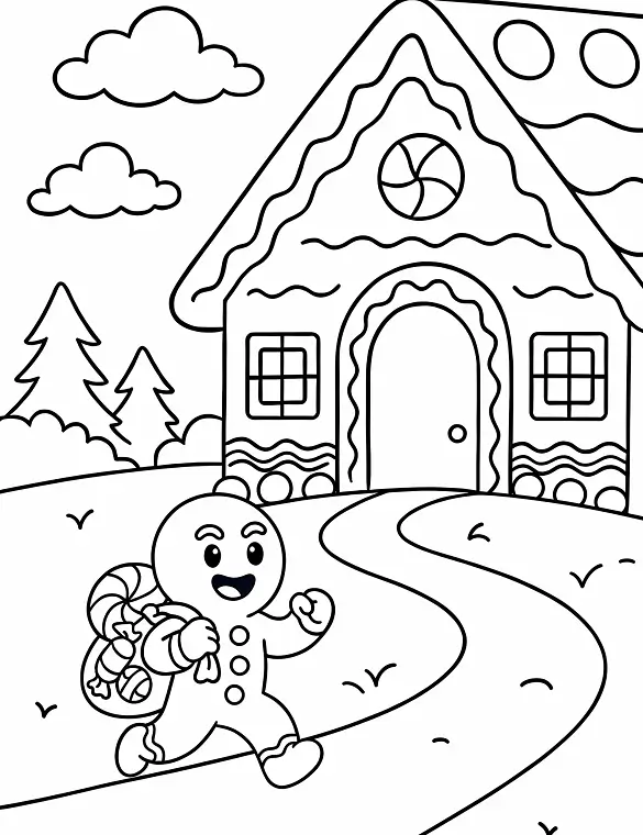 Cheerful Gingerbread Man by Candy House Coloring Page By Mindset Flow Cheerful Gingerbread Man by Candy House Coloring Page By Mindset Flow