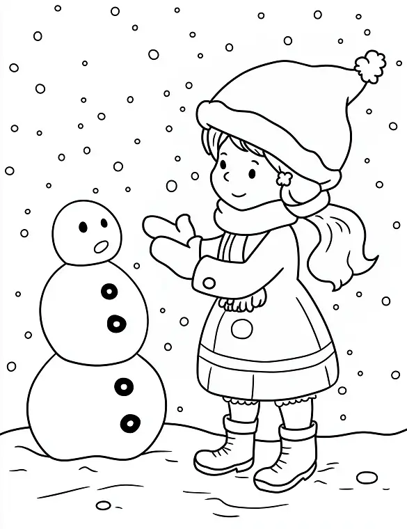 Cheerful Girl Building Snowman Coloring Page By Mindset Flow Cheerful Girl Building Snowman Coloring Page By Mindset Flow