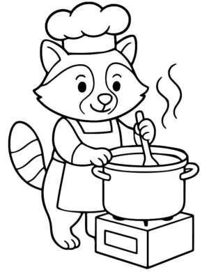 Cheerful Kitchen Chef Raccoon Coloring Page By Mindset Flow